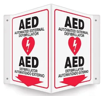 Accuform Signs - Bilingual Projection - SBPSP657 - Wall Sign First Aid Sign Bilingual Projection Aed W/symbol