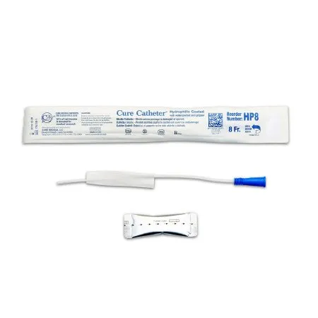 Cure - Hp8 - Urethral Catheter Cure Catheter Straight Tip Hydrophilic Coated Plastic 8 Fr. 10 Inch