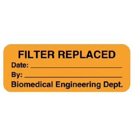 United Ad Label - UAL - ULBE298 - Pre-printed Label Ual Biomedical Engineering Equipment Labels Orange Paper Filter Replaced Date_by_biomedical Engineering Dept. Black 7/8 X 2 Inch