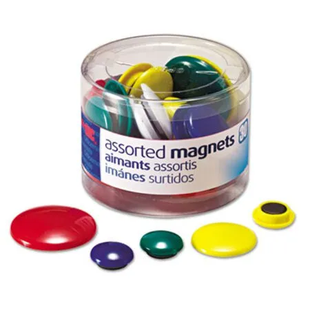 Officemate - OIC-92500 - Assorted Magnets, Circles, Assorted Sizes And Colors, 30/tub