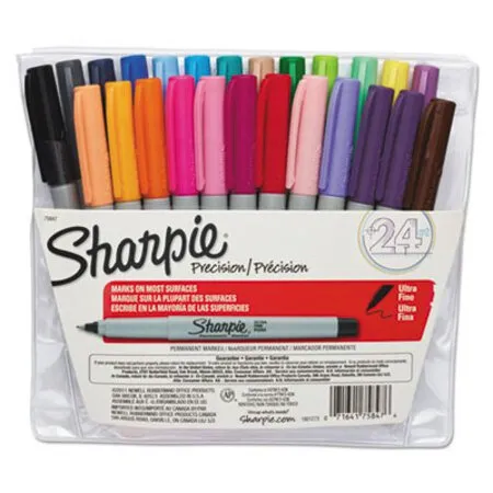 Sharpie - SAN-75847 - Ultra Fine Tip Permanent Marker, Ultra-fine Needle Tip, Assorted Colors, 24/set