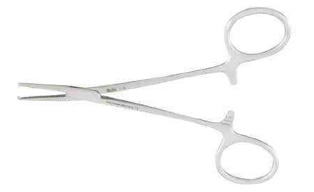 Integra Lifesciences - Miltex - 7-14 -  Hemostatic Forceps  Halsted Mosquito 5 Inch Length OR Grade German Stainless Steel NonSterile Ratchet Lock Finger Ring Handle Straight Serrated Tips with 1 X 2 Teeth
