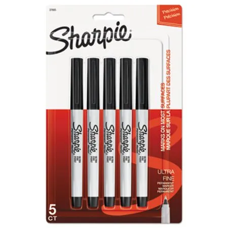 Sharpie - SAN-37665PP - Ultra Fine Tip Permanent Marker, Ultra-fine Needle Tip, Black, 5/pack