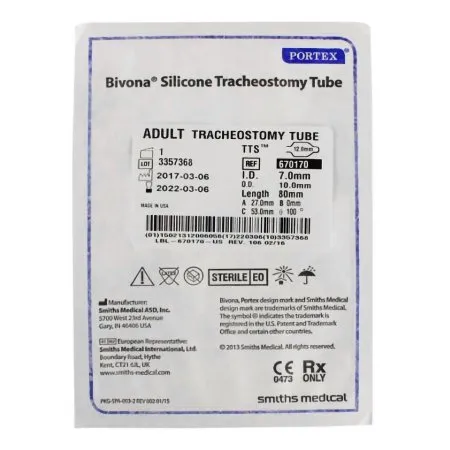 Smiths Medical - Bivona TTS - 670170 - Cuffed Tracheostomy Tube Bivona TTS Disposable IC Size 7.0 Adult