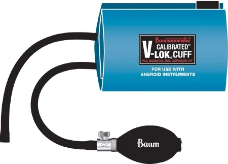 W.A. Baum - Calibrated V-Lok - 1821ac - Reusable Blood Pressure Cuff And Bulb Calibrated V-Lok 18 To 26 Cm Arm Polyester Fabric Cuff Small Adult Cuff