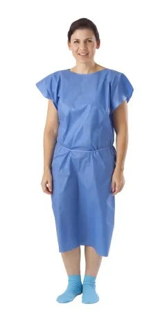 Medline - NON27146SL - Patient Exam Gown One Size Fits Most Blue Disposable