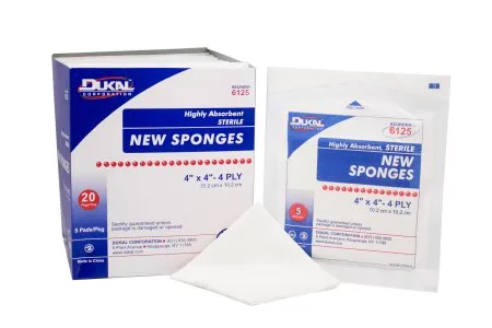 Dukal - 6125 - Nonwoven Sponge 4 X 4 Inch 5 per Pack Sterile 4 Ply Square