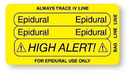 United Ad Label - UAL - ULIV2101 - Drug Label Ual Anesthesia Label Epidural High Alert Yellow 3/14 X 1-3/4 Inch