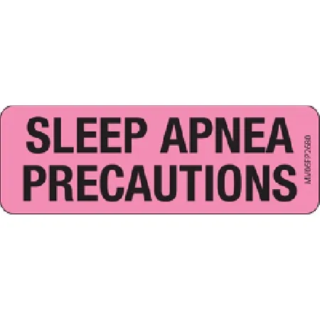 Precision Dynamics - MedVision - MV06FP2680 - Pre-Printed Label MedVision Advisory Label Pink Paper SLEEP APNEA PRECAUTIONS Black Biohazard 1 X 2-15/16 Inch