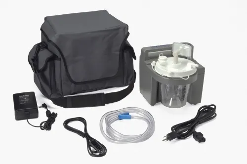 Drive Medical - Vacu-Aide - 7305P-D-EXF - Vacu-Aide Suction Unit with External Filter, Tubing and Elbow, 800cc disposable container. Also includes: ac/dc power cords, carry case and rechargeable battery.