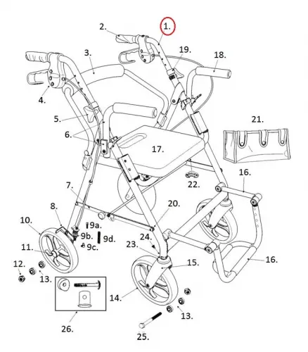 Drive DeVilbiss Healthcare - From: 9501A79511 To: 9501A79512 - Drive Medical Handlebar, Left, 795, 1/ea