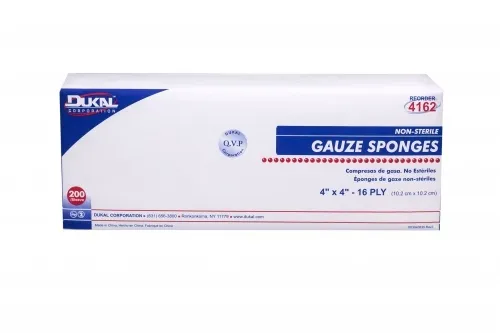 Dukal - 4162 - Gauze Sponge, 4" x 4", Non-Sterile, 16-Ply, 200/bg, 10 bg/cs