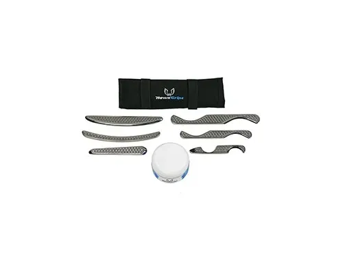Performance Health - HGS -  Set. Includes all six of the small HawkGrips instruments (HG4-HG9), a roll-up carrying case, one jar of regular emolllient, and a User Manual