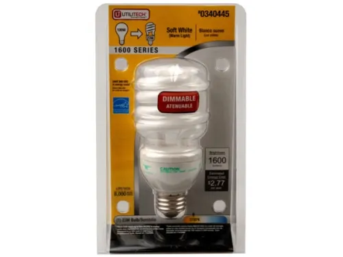 Kole Imports - From: MA196 To: MA197 - Utilitech 23w Dimmable Soft White 100w To 23w Cfl Light Bulb