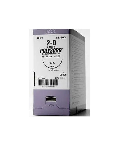 Covidien - Polysorb - L-112 - Absorbable Suture Without Needle Polysorb Polyester Braided Size 3-0