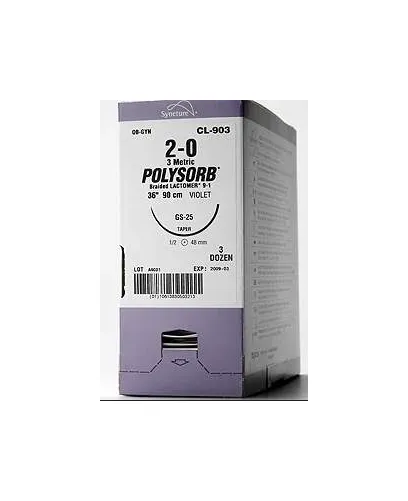 Covidien - Polysorb - L-2- - Absorbable Suture Without Needle Polysorb Polyester Braided Size 3-0