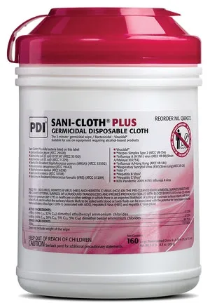 PDI - Professional Disposables - Q89072 - Plus Germicidal Disposable Cloth, Large 6" x 6&frac34;", 160/canister, 12 canisters/cs (30 cs/plt) (020370) (US Only)  (Item is considered HAZMAT and cannot ship via Air or to AK, GU, HI, PR, VI)