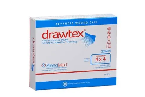 Urgo Medical North America - Other Brands - From: 00305 To: 00310 - Urgo Medical  Drawtex hydroconductive wound dressing with LevaFiber tracheostomy dressing 4" x 4".